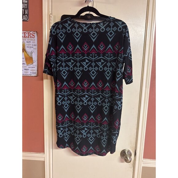 LuLaRoe Black & Pink Geometric Pattern Irma Tunic Top XS - Picture 3 of 5